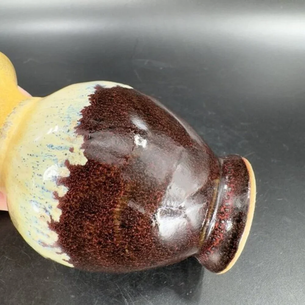 Allan Ditton Vase Studio Art Pottery Stoneware Brown Drip Glaze‎ Bud Vase 2010
